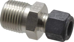 Parker - 3/8" OD, Stainless Steel Male Connector - 7/8" Hex, Comp x MNPT Ends - Industrial Tool & Supply