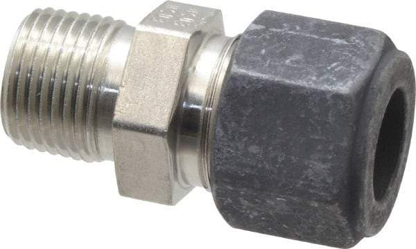 Parker - 1/2" OD, Stainless Steel Male Connector - 13/16" Hex, Comp x MNPT Ends - Industrial Tool & Supply