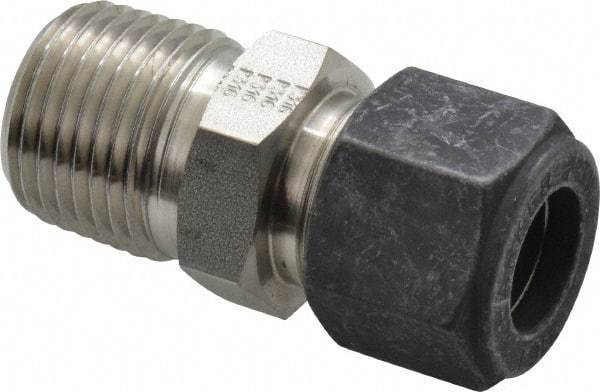 Parker - 1/2" OD, Stainless Steel Male Connector - 7/8" Hex, Comp x MNPT Ends - Industrial Tool & Supply