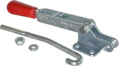 De-Sta-Co - 750 Lb Capacity, Horizontal, J Hook, Flanged Base, Carbon Steel Pull Action Latch Clamp - 5.38" Drawing Movement, 11.89" OAL, Straight Handle - Industrial Tool & Supply
