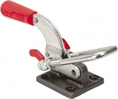 De-Sta-Co - 4,000 Lb Capacity, Horizontal, U Hook, Flanged Base, Carbon Steel Pull Action Latch Clamp - 3-1/2" Drawing Movement, 10.19" OAL, Threaded U Hook, Straight Handle - Industrial Tool & Supply