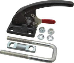 De-Sta-Co - 7,500 Lb Capacity, Horizontal, U Hook, Flanged Base, Carbon Steel Pull Action Latch Clamp - 2.19" Drawing Movement, 9.65" OAL, Threaded U Hook, Straight Handle - Industrial Tool & Supply
