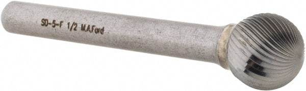 M.A. Ford - 1/2" Cut Diam, 1/4" Shank Diam, Ball Head Double Cut Burr - Carbide, Radius End, 7/16" LOC, 2-7/16" OAL - Industrial Tool & Supply