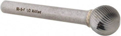 M.A. Ford - 1/2" Cut Diam, 1/4" Shank Diam, Ball Head Double Cut Burr - Carbide, Radius End, 7/16" LOC, 2-7/16" OAL - Industrial Tool & Supply