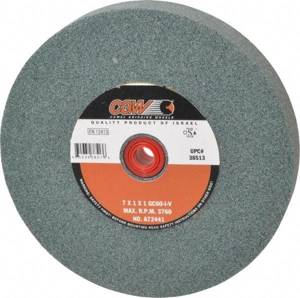 Camel Grinding Wheels - 60 Grit Silicon Carbide Bench & Pedestal Grinding Wheel - 7" Diam x 1" Hole x 1" Thick, 3760 Max RPM, I Hardness, Medium Grade , Vitrified Bond - Industrial Tool & Supply