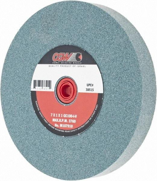 Camel Grinding Wheels - 100 Grit Silicon Carbide Bench & Pedestal Grinding Wheel - 7" Diam x 1" Hole x 1" Thick, 3760 Max RPM, I Hardness, Fine Grade , Vitrified Bond - Industrial Tool & Supply