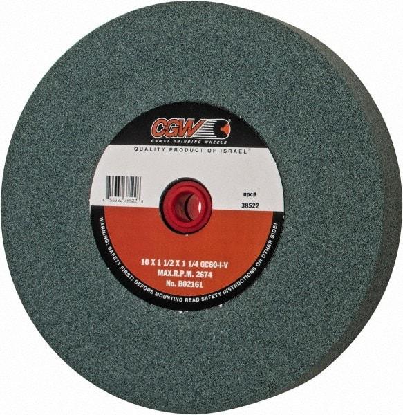 Camel Grinding Wheels - 60 Grit Silicon Carbide Bench & Pedestal Grinding Wheel - 10" Diam x 1-1/4" Hole x 1-1/2" Thick, 2483 Max RPM, I Hardness, Medium Grade , Vitrified Bond - Industrial Tool & Supply