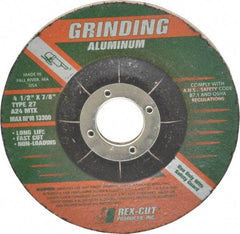 Rex Cut Product - 24 Grit, 4-1/2" Wheel Diam, 1/4" Wheel Thickness, 7/8" Arbor Hole, Type 27 Depressed Center Wheel - Aluminum Oxide, Resinoid Bond, 13,300 Max RPM, Compatible with Angle Grinder - Industrial Tool & Supply