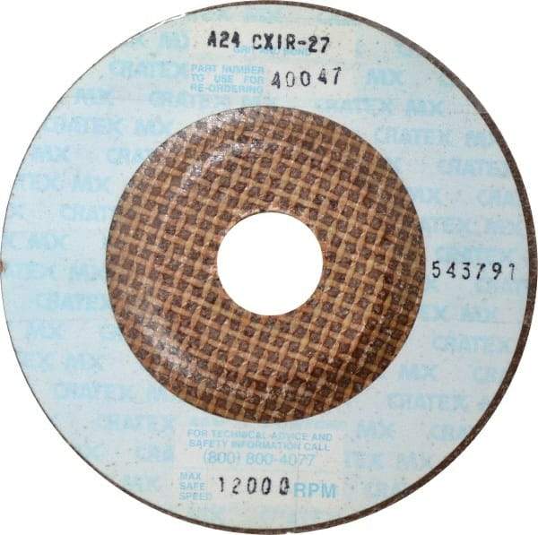Cratex - 24 Grit, 4-1/2" Wheel Diam, 1/4" Wheel Thickness, 7/8" Arbor Hole, Type 27 Depressed Center Wheel - Aluminum Oxide, Compatible with Angle Grinder - Industrial Tool & Supply