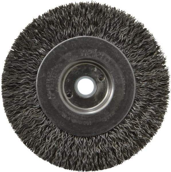 Weiler - 4" OD, 1/2" Arbor Hole, Crimped Steel Wheel Brush - 1/2" Face Width, 7/8" Trim Length, 0.014" Filament Diam, 12,500 RPM - Industrial Tool & Supply