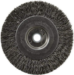 Weiler - 4" OD, 1/2" Arbor Hole, Crimped Steel Wheel Brush - 1/2" Face Width, 7/8" Trim Length, 0.014" Filament Diam, 12,500 RPM - Industrial Tool & Supply