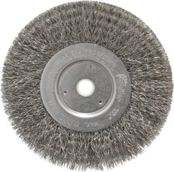 Weiler - 6" OD, 5/8" Arbor Hole, Crimped Steel Wheel Brush - 3/4" Face Width, 1-7/16" Trim Length, 0.0104" Filament Diam, 6,000 RPM - Industrial Tool & Supply