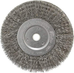 Weiler - 6" OD, 5/8" Arbor Hole, Crimped Steel Wheel Brush - 3/4" Face Width, 1-7/16" Trim Length, 0.0104" Filament Diam, 6,000 RPM - Industrial Tool & Supply