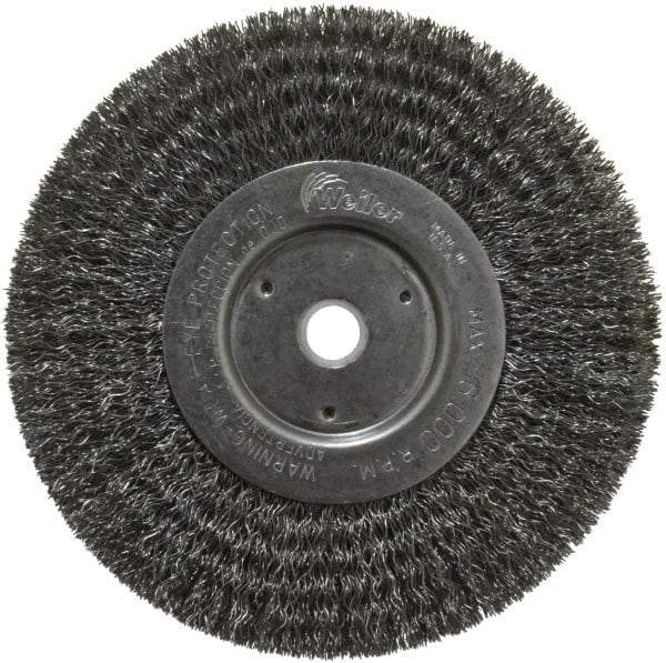 Weiler - 6" OD, 5/8" Arbor Hole, Crimped Steel Wheel Brush - 3/4" Face Width, 1-7/16" Trim Length, 0.0118" Filament Diam, 6,000 RPM - Industrial Tool & Supply