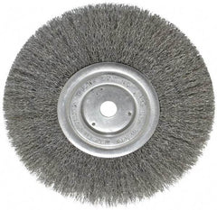Weiler - 8" OD, 5/8" Arbor Hole, Crimped Steel Wheel Brush - 3/4" Face Width, 2-1/16" Trim Length, 0.0104" Filament Diam, 6,000 RPM - Industrial Tool & Supply