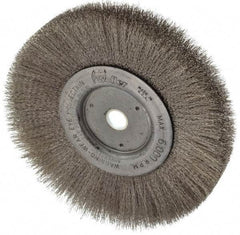 Weiler - 6" OD, 5/8" Arbor Hole, Crimped Stainless Steel Wheel Brush - 3/4" Face Width, 1-7/16" Trim Length, 0.006" Filament Diam, 6,000 RPM - Industrial Tool & Supply