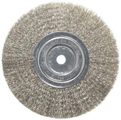 Weiler - 8" OD, 5/8" Arbor Hole, Crimped Stainless Steel Wheel Brush - 3/4" Face Width, 2-1/16" Trim Length, 0.0118" Filament Diam, 6,000 RPM - Industrial Tool & Supply