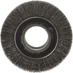 Weiler - 6" OD, 2" Arbor Hole, Crimped Steel Wheel Brush - 1" Face Width, 1-1/8" Trim Length, 0.0104" Filament Diam, 6,000 RPM - Industrial Tool & Supply