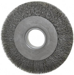 Weiler - 8" OD, 2" Arbor Hole, Crimped Steel Wheel Brush - 1" Face Width, 1-3/8" Trim Length, 0.0104" Filament Diam, 4,500 RPM - Industrial Tool & Supply