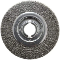Weiler - 10" OD, 2" Arbor Hole, Crimped Steel Wheel Brush - 1-1/8" Face Width, 2" Trim Length, 0.014" Filament Diam, 3,600 RPM - Industrial Tool & Supply