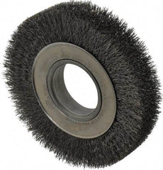 Weiler - 6" OD, 2" Arbor Hole, Crimped Steel Wheel Brush - 1-1/4" Face Width, 1-1/8" Trim Length, 0.0104" Filament Diam, 6,000 RPM - Industrial Tool & Supply