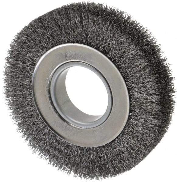 Weiler - 6" OD, 2" Arbor Hole, Crimped Steel Wheel Brush - 1-1/4" Face Width, 1-1/8" Trim Length, 0.0118" Filament Diam, 6,000 RPM - Industrial Tool & Supply