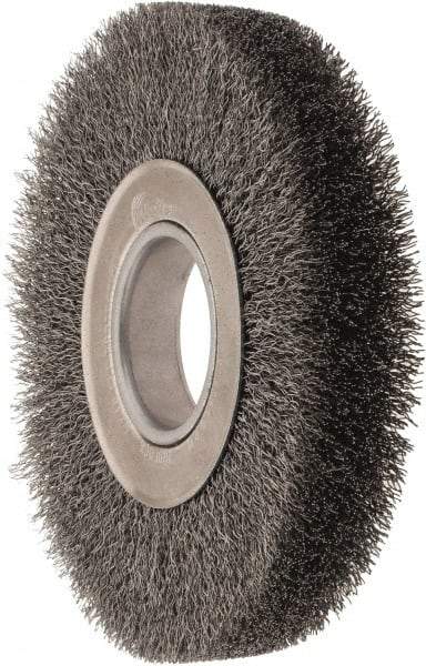 Weiler - 7" OD, 2" Arbor Hole, Crimped Steel Wheel Brush - 1-1/4" Face Width, 1-5/8" Trim Length, 0.014" Filament Diam, 6,000 RPM - Industrial Tool & Supply