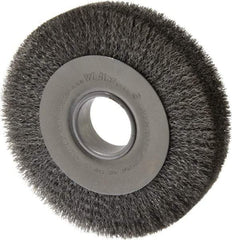 Weiler - 8" OD, 2" Arbor Hole, Crimped Steel Wheel Brush - 1-1/2" Face Width, 1-3/8" Trim Length, 0.0118" Filament Diam, 4,500 RPM - Industrial Tool & Supply