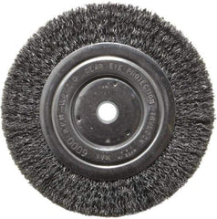 Weiler - 6" OD, 5/8" Arbor Hole, Crimped Steel Wheel Brush - 5/8" Face Width, 1-1/16" Trim Length, 0.014" Filament Diam, 6,000 RPM - Industrial Tool & Supply