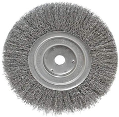 Weiler - 7" OD, 5/8" Arbor Hole, Crimped Steel Wheel Brush - 3/4" Face Width, 1-9/16" Trim Length, 0.014" Filament Diam, 6,000 RPM - Industrial Tool & Supply