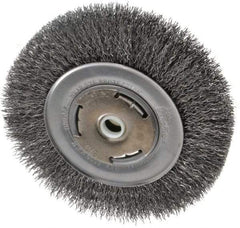 Weiler - 6" OD, 5/8" Arbor Hole, Crimped Steel Wheel Brush - 7/8" Face Width, 1-1/8" Trim Length, 0.014" Filament Diam, 6,000 RPM - Industrial Tool & Supply