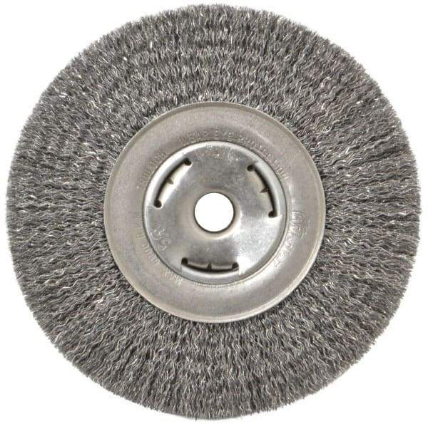 Weiler - 7" OD, 5/8" Arbor Hole, Crimped Steel Wheel Brush - 7/8" Face Width, 1-5/8" Trim Length, 0.014" Filament Diam, 6,000 RPM - Industrial Tool & Supply