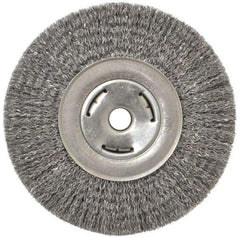 Weiler - 7" OD, 5/8" Arbor Hole, Crimped Steel Wheel Brush - 7/8" Face Width, 1-5/8" Trim Length, 0.014" Filament Diam, 6,000 RPM - Industrial Tool & Supply