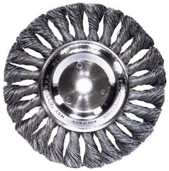 Weiler - 4" OD, 1/2-13 Arbor Hole, Knotted Steel Wheel Brush - 1/2" Face Width, 7/8" Trim Length, 0.02" Filament Diam, 20,000 RPM - Industrial Tool & Supply