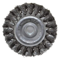 Weiler - 3" OD, 1/2" Arbor Hole, Knotted Steel Wheel Brush - 3/8" Face Width, 5/8" Trim Length, 0.0118" Filament Diam, 25,000 RPM - Industrial Tool & Supply