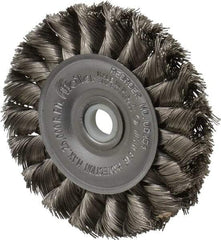 Weiler - 3" OD, 1/2" Arbor Hole, Knotted Stainless Steel Wheel Brush - 3/8" Face Width, 5/8" Trim Length, 0.0118" Filament Diam, 25,000 RPM - Industrial Tool & Supply