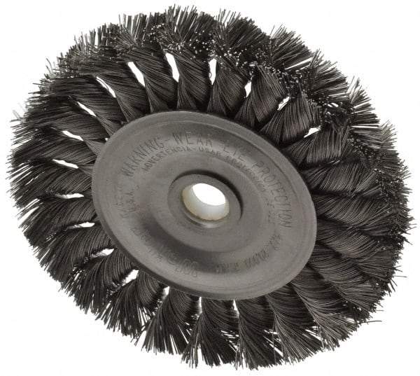 Weiler - 4" OD, 1/2" Arbor Hole, Knotted Steel Wheel Brush - 1/2" Face Width, 7/8" Trim Length, 0.0118" Filament Diam, 20,000 RPM - Industrial Tool & Supply