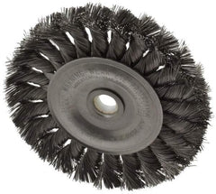 Weiler - 4" OD, 1/2" Arbor Hole, Knotted Steel Wheel Brush - 1/2" Face Width, 7/8" Trim Length, 0.0118" Filament Diam, 20,000 RPM - Industrial Tool & Supply