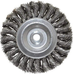 Weiler - 4" OD, 1/2" Arbor Hole, Knotted Steel Wheel Brush - 1/2" Face Width, 7/8" Trim Length, 0.014" Filament Diam, 20,000 RPM - Industrial Tool & Supply