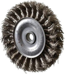 Weiler - 4" OD, 1/2" Arbor Hole, Knotted Stainless Steel Wheel Brush - 1/2" Face Width, 7/8" Trim Length, 0.014" Filament Diam, 20,000 RPM - Industrial Tool & Supply