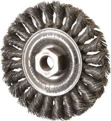 Weiler - 4" OD, 1/2-13 Arbor Hole, Knotted Steel Wheel Brush - 1/2" Face Width, 7/8" Trim Length, 0.014" Filament Diam, 20,000 RPM - Industrial Tool & Supply