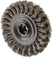 Weiler - 4" OD, 1/2-13 Arbor Hole, Knotted Stainless Steel Wheel Brush - 1/2" Face Width, 7/8" Trim Length, 0.014" Filament Diam, 20,000 RPM - Industrial Tool & Supply