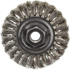 Weiler - 4" OD, 5/8-11 Arbor Hole, Knotted Stainless Steel Wheel Brush - 1/2" Face Width, 7/8" Trim Length, 0.014" Filament Diam, 20,000 RPM - Industrial Tool & Supply