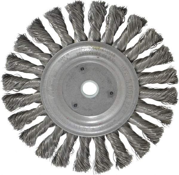 Weiler - 6" OD, 5/8" Arbor Hole, Knotted Steel Wheel Brush - 1/2" Face Width, 1-3/8" Trim Length, 0.0118" Filament Diam, 9,000 RPM - Industrial Tool & Supply