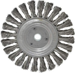 Weiler - 6" OD, 5/8" Arbor Hole, Knotted Steel Wheel Brush - 1/2" Face Width, 1-3/8" Trim Length, 0.0118" Filament Diam, 9,000 RPM - Industrial Tool & Supply