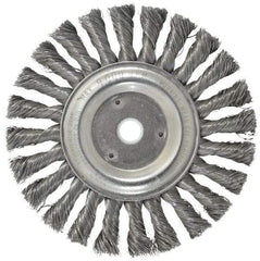 Weiler - 6" OD, 5/8" Arbor Hole, Knotted Steel Wheel Brush - 1/2" Face Width, 1-3/8" Trim Length, 0.014" Filament Diam, 9,000 RPM - Industrial Tool & Supply