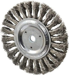 Weiler - 6" OD, 5/8" Arbor Hole, Knotted Stainless Steel Wheel Brush - 1/2" Face Width, 1-3/8" Trim Length, 0.016" Filament Diam, 9,000 RPM - Industrial Tool & Supply