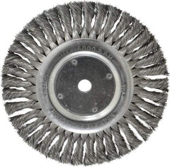 Weiler - 8" OD, 5/8" Arbor Hole, Knotted Steel Wheel Brush - 5/8" Face Width, 1-5/8" Trim Length, 0.014" Filament Diam, 6,000 RPM - Industrial Tool & Supply