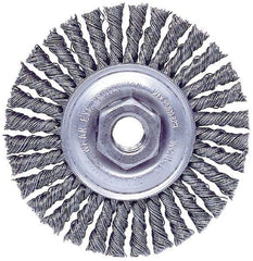 Weiler - 4" OD, M10x1.50 Arbor Hole, Knotted Steel Wheel Brush - 3/16" Face Width, 7/8" Trim Length, 0.02" Filament Diam, 20,000 RPM - Industrial Tool & Supply