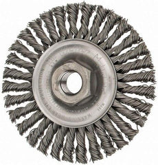 Weiler - 4" OD, 5/8-11 Arbor Hole, Knotted Steel Wheel Brush - 3/16" Face Width, 7/8" Trim Length, 0.02" Filament Diam, 20,000 RPM - Industrial Tool & Supply